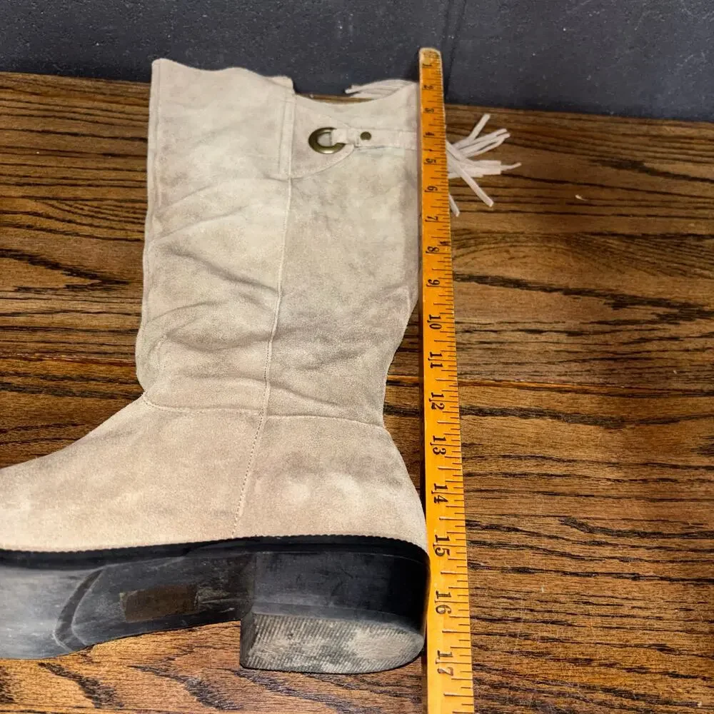 Maurices Women’s 10 Tan Suede Knee High Boots Tassel Side Zip - Picture 9 of 10
